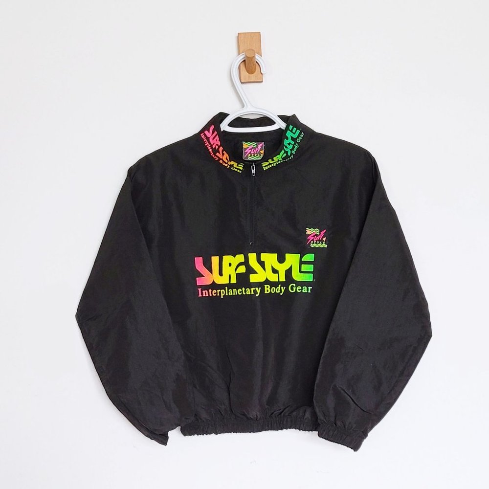 Vintage Surf Style - Youth Black Pullover Windbreaker Jacket - Size 10-12.